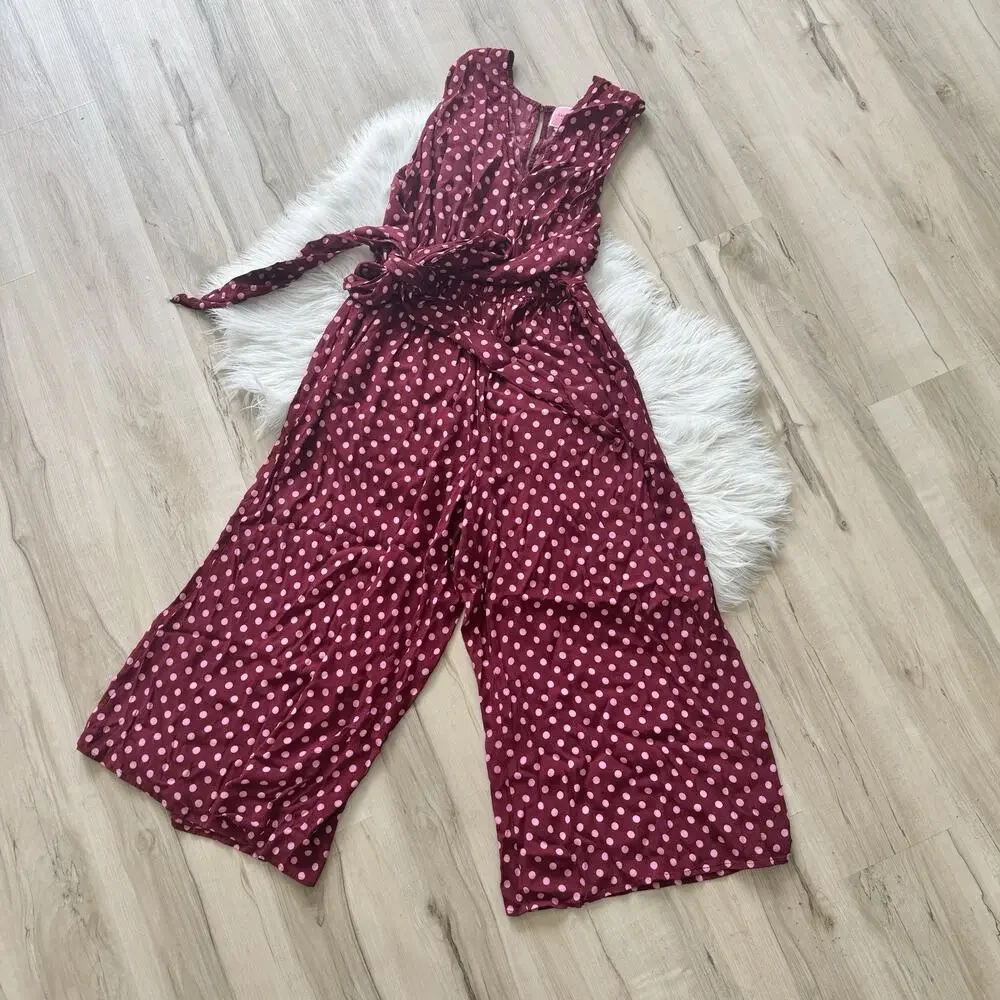 Kate Spade lia dot Red/pink Polka Dot Jumpsuit Sleeveless Tie Waist Size 12 Z537